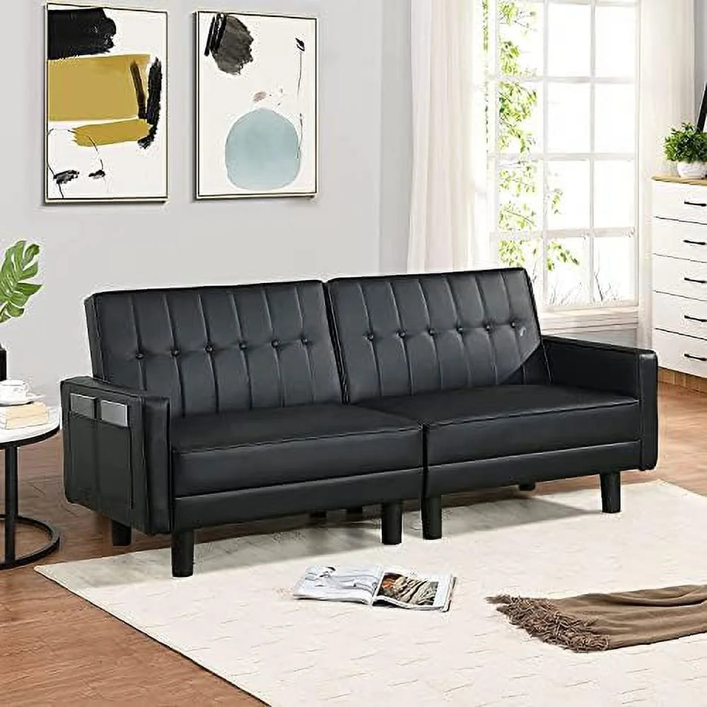 Futon Sofa Bed Couch with Side Pockets for Small Spaces H1773