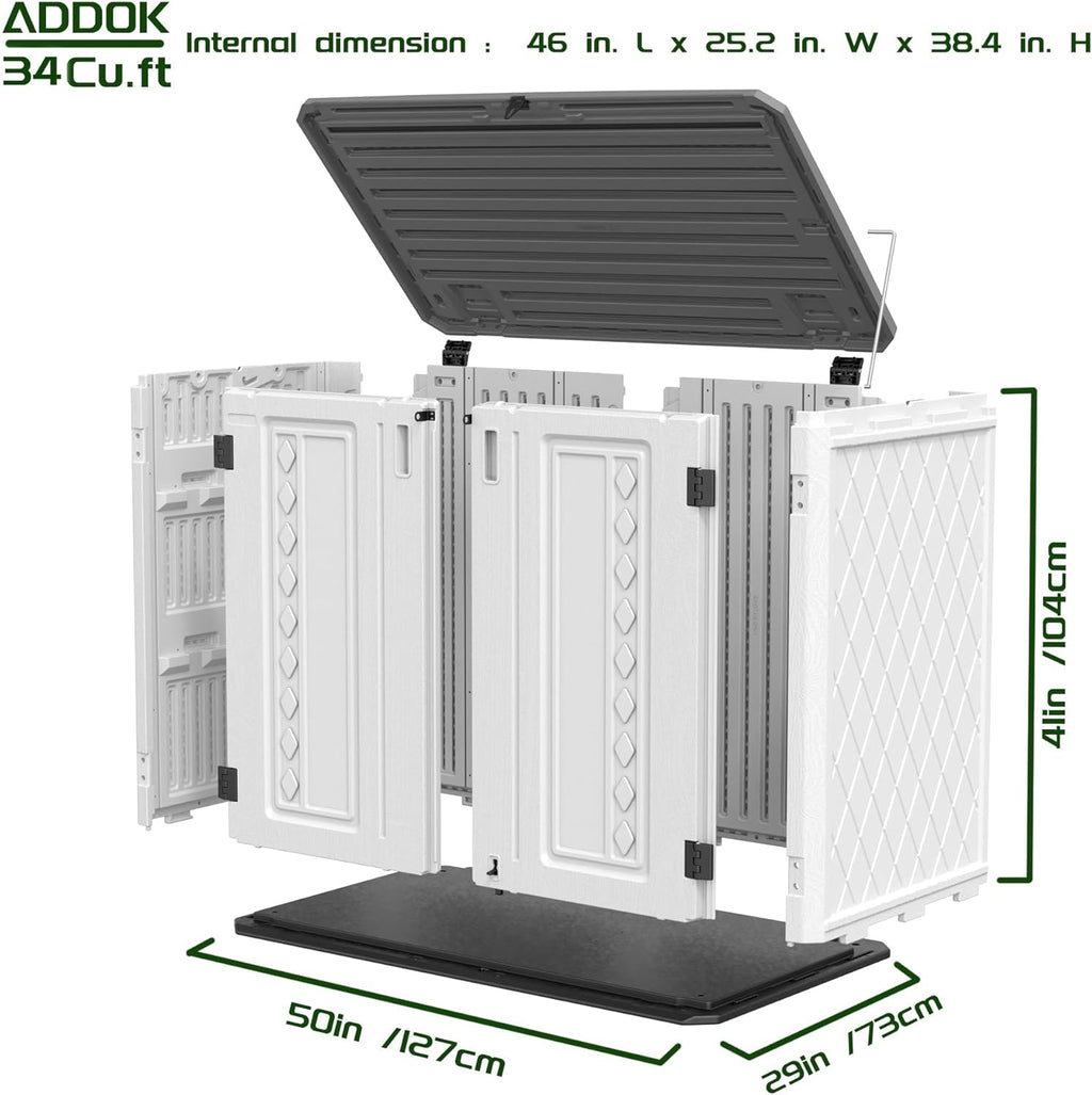 Outdoor Horizontal Storage Cabinet, Waterproof Lockable Resin Shed for Patio Garden S9298