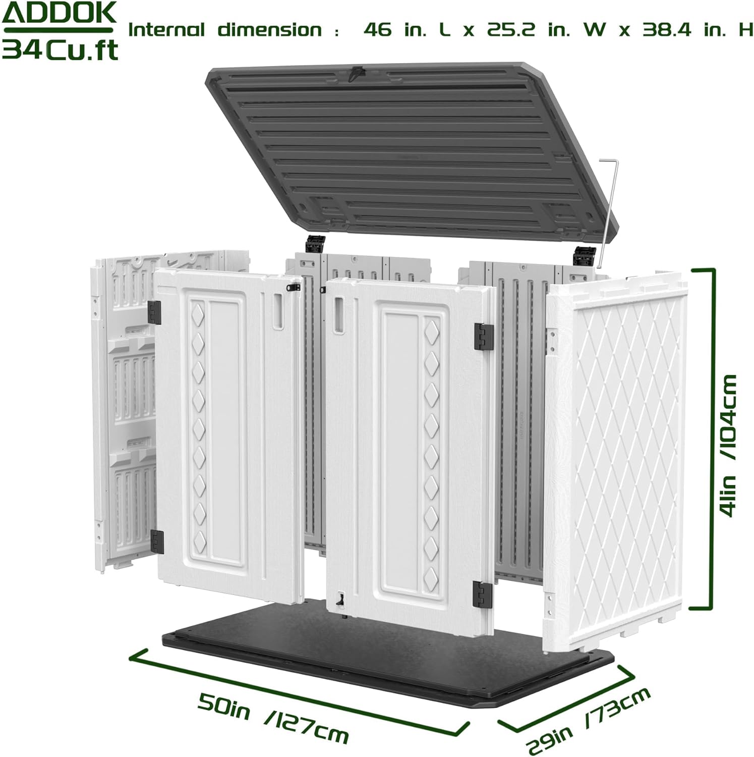 Outdoor Horizontal Storage Cabinet, Waterproof Lockable Resin Shed for Patio Garden S9298