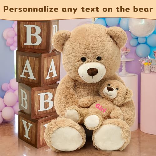 Giant 4 Feet Teddy Bear Stuffed Animal with Baby Bear Plush, Brown O98124