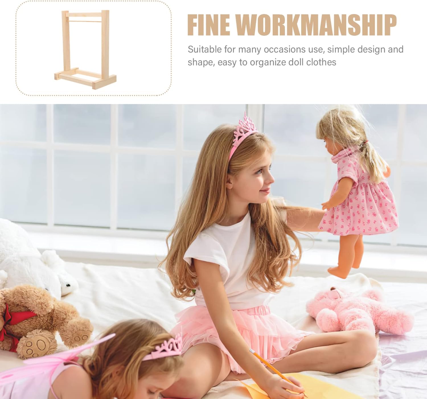 Miniature Doll Garment Rack, Wooden Dollhouse Clothes Hangers, 20cm V446