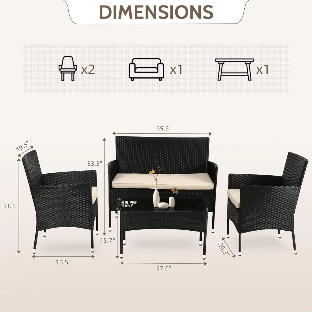 Outdoor Rattan Patio Furniture Set 4 Pieces W212