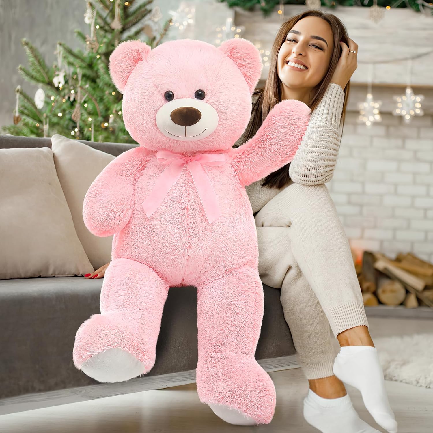 Giant Teddy Bear Stuffed Animal, 35.4 Inch Large Pink Plush Toy for Kids G743524