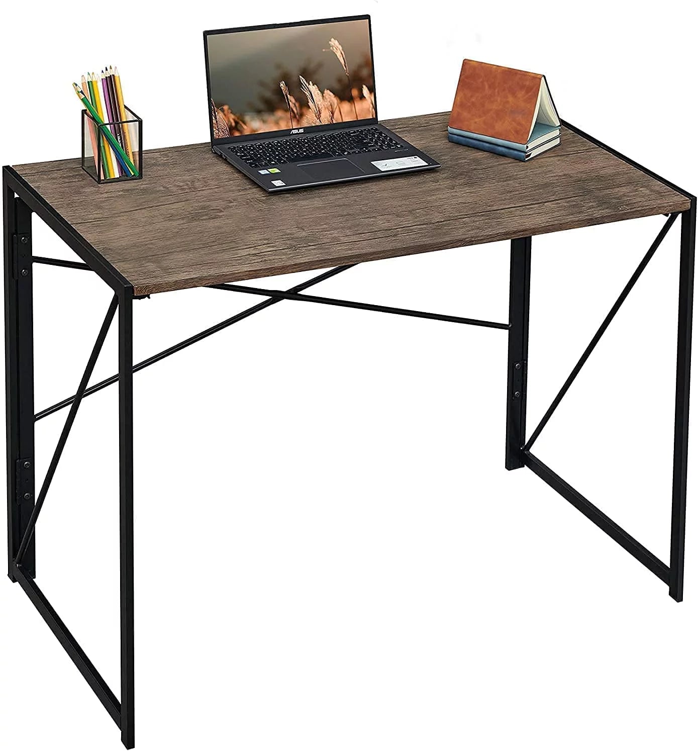 Folding Desk No Assembly Required 39.4 inch Writing Computer Desk Space Saving Foldable Table T174