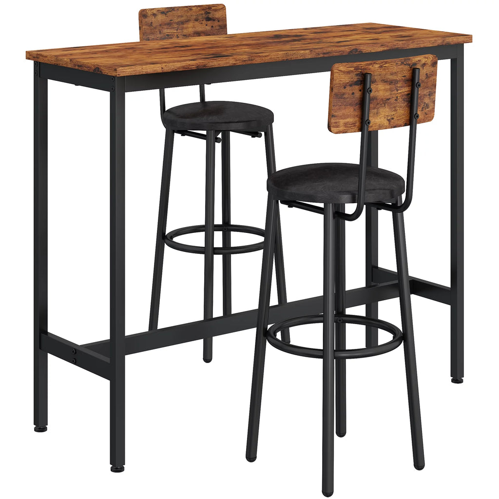 3 Piece Bar Table Set with 2 Stools, Rustic Brown M1260