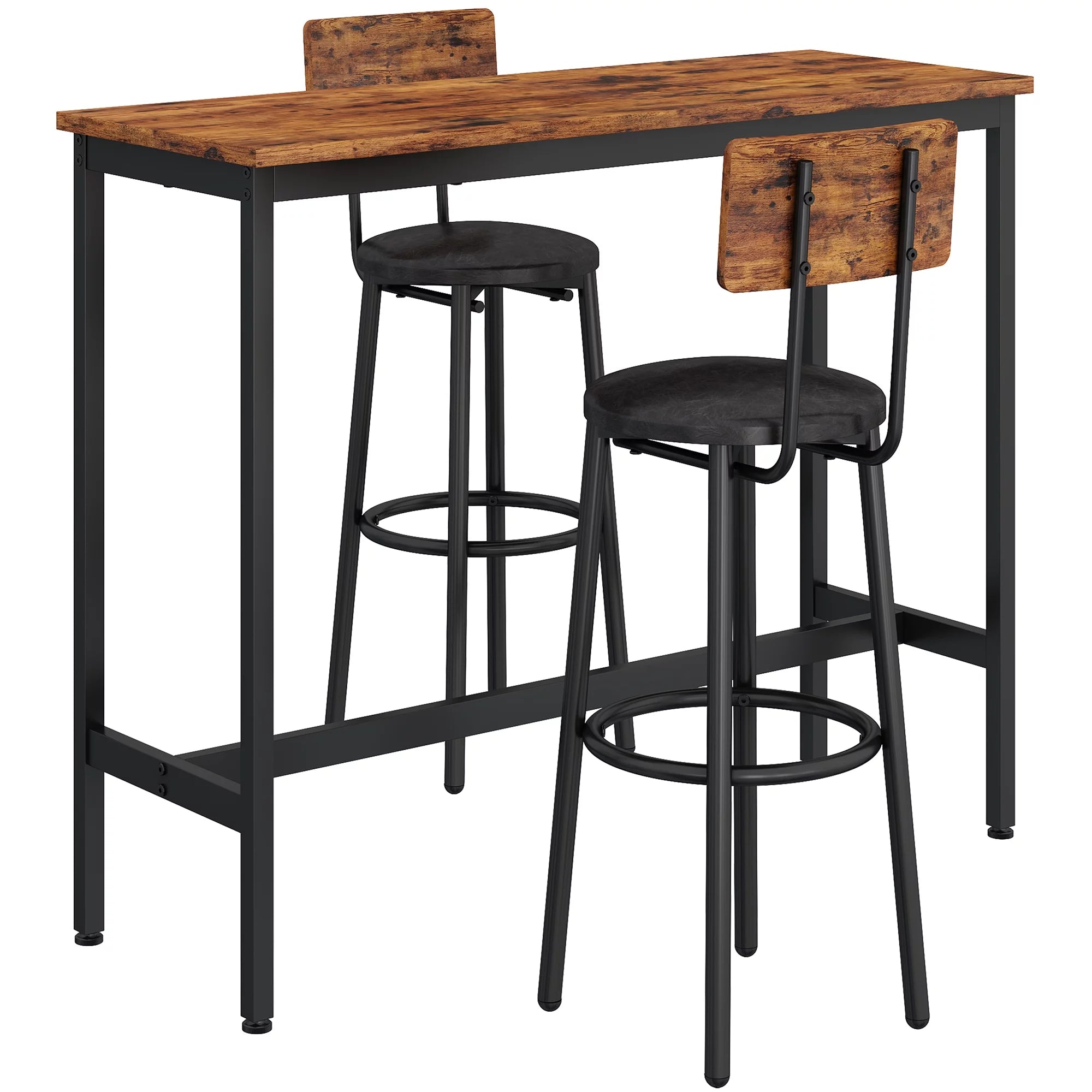 3 Piece Bar Table Set with 2 Stools, Rustic Brown M1260