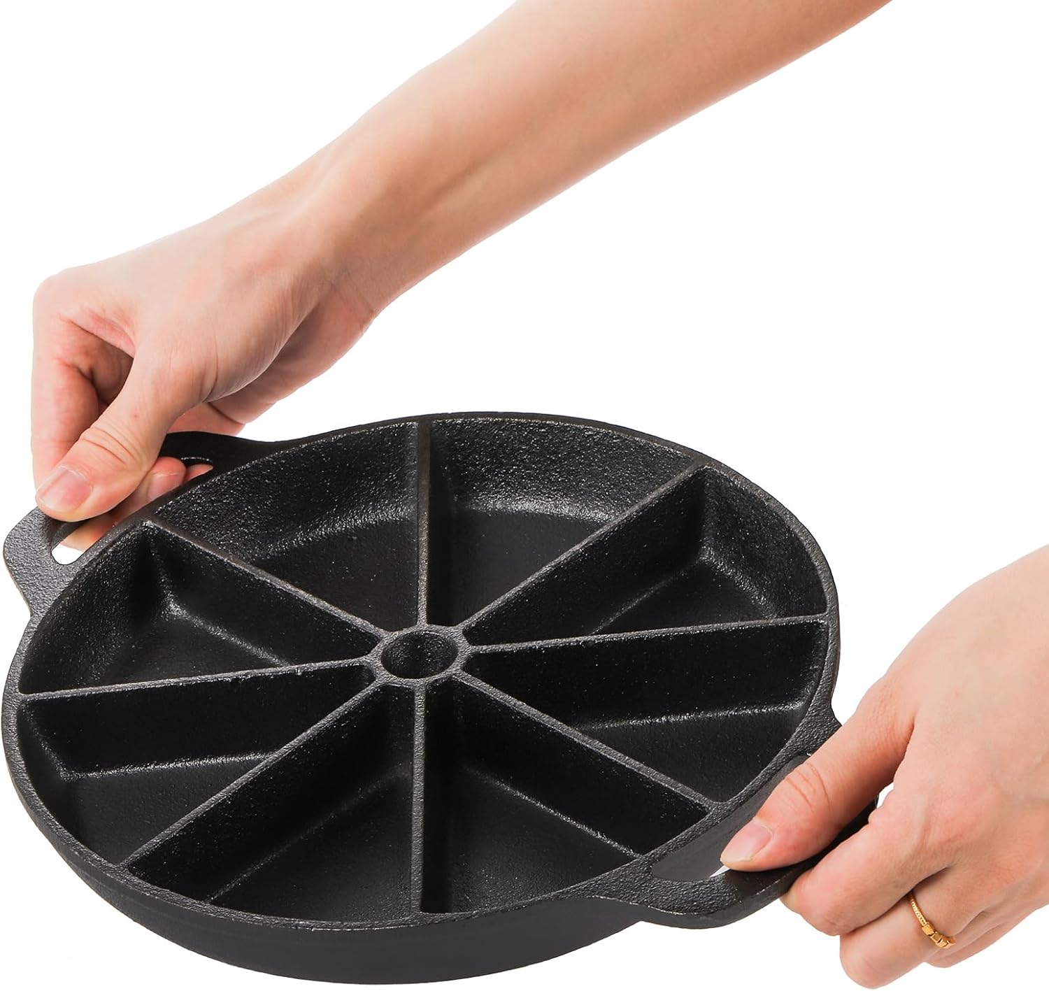 Cast Iron Wedge Pan, Non-Stick Round Corn Bread Skillet with Double Handles Z5023