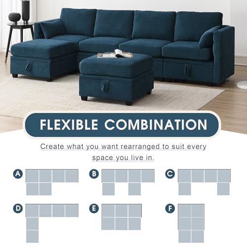 109" 6-Seat Chenille U-Shaped Sectional Sofa with Storage and Adjustable Armrests J436792