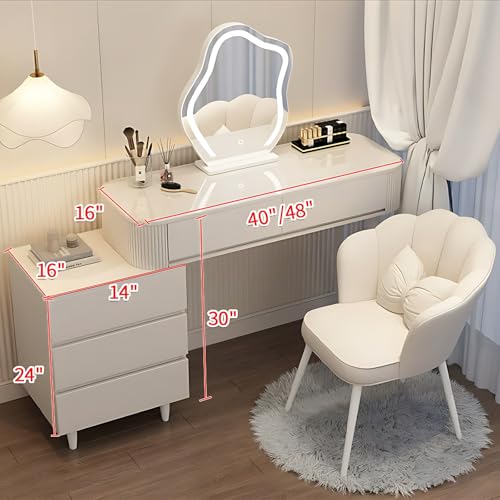 Vanity Table with Drawers and LED Makeup Mirror, Solid Wood, Round Mirror 40" Q26955