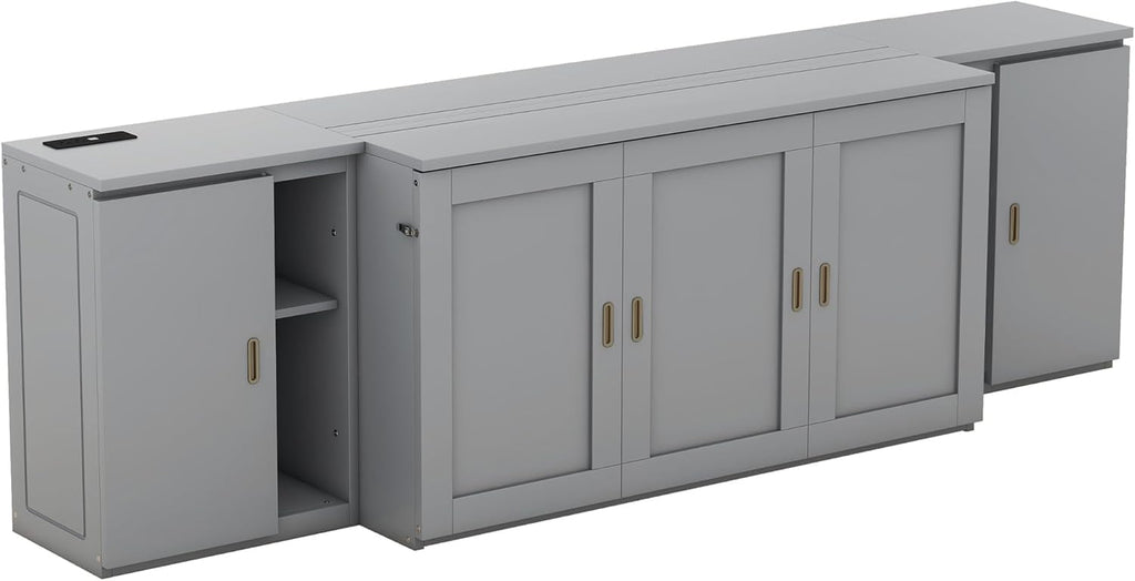Queen Size Murphy Bed with Shelves, Cabinets and USB Ports S875414