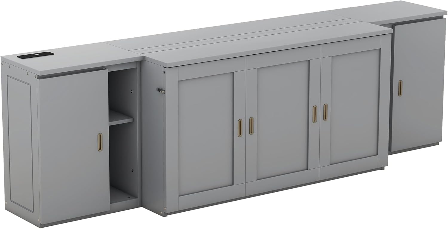 Queen Size Murphy Bed with Shelves, Cabinets and USB Ports S875414