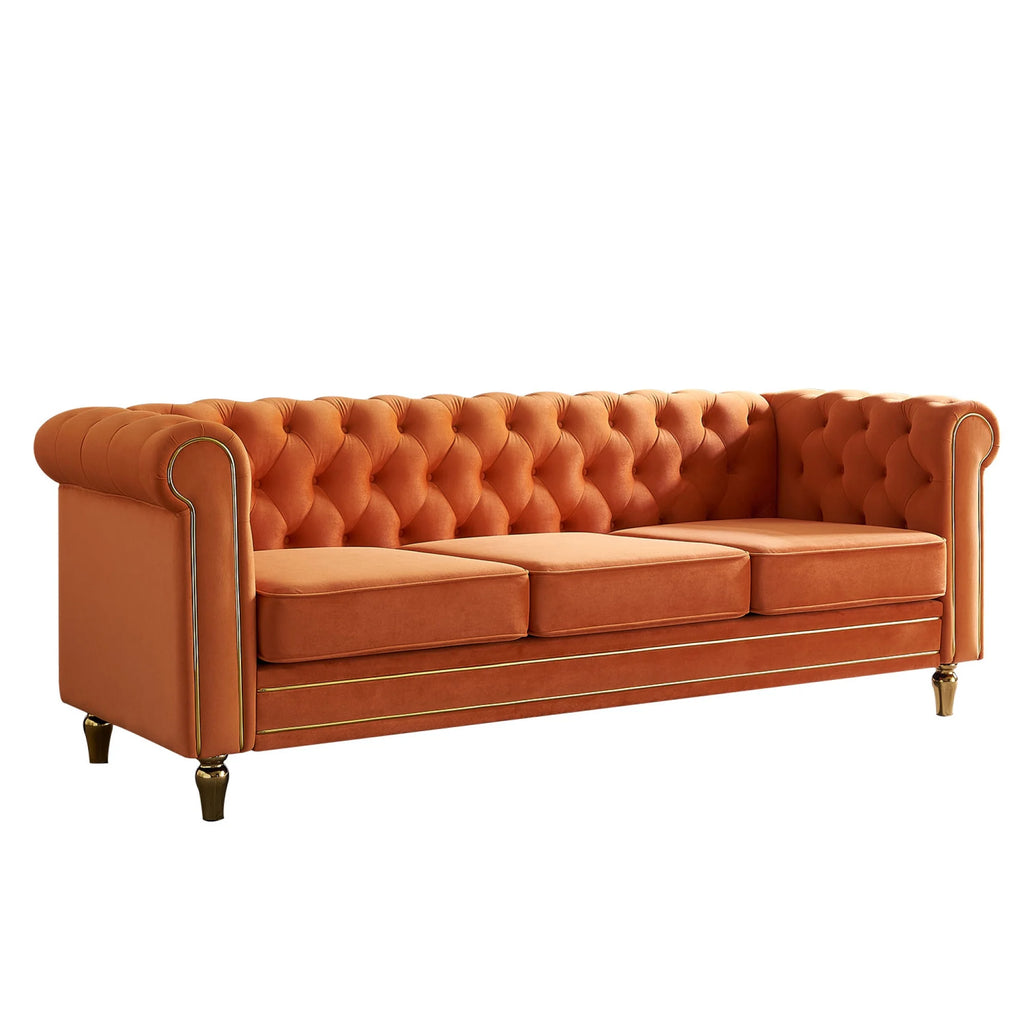 Velvet Sofa 84.65 inch for Living Room Orange W392936