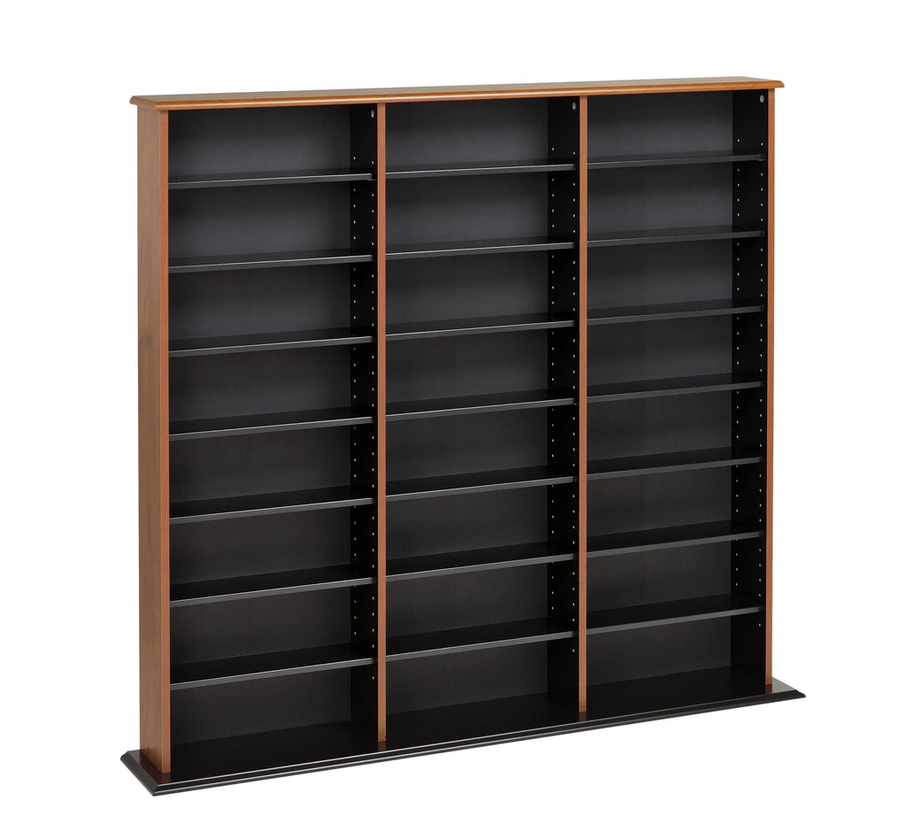 Triple Width Multimedia Wall Storage, Cherry and Black K1711