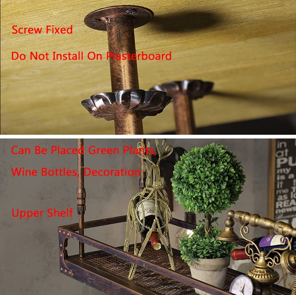 Wall-Mounted Wine Glass Rack, Industrial Vintage Metal, Bronze, 60x35cm O7312