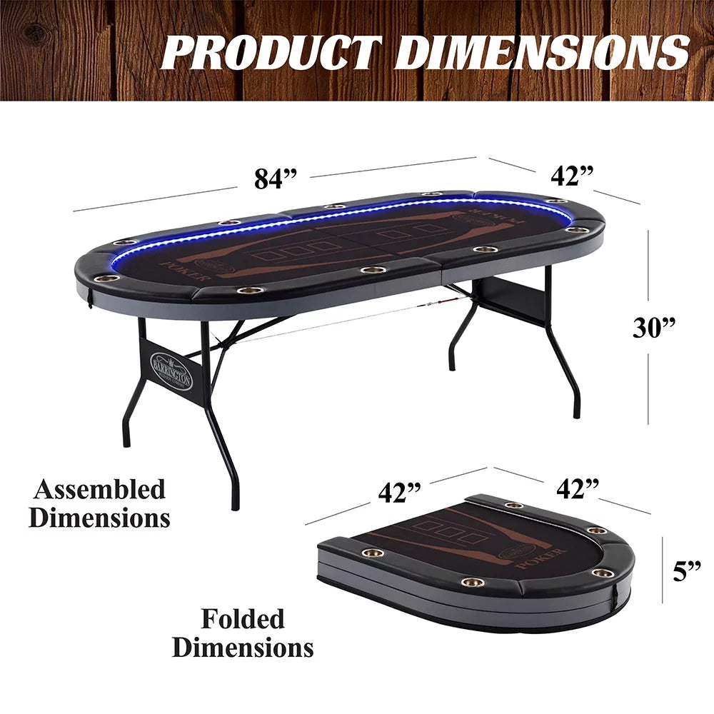 10-Player Poker Table with In-laid LED Lights N32492