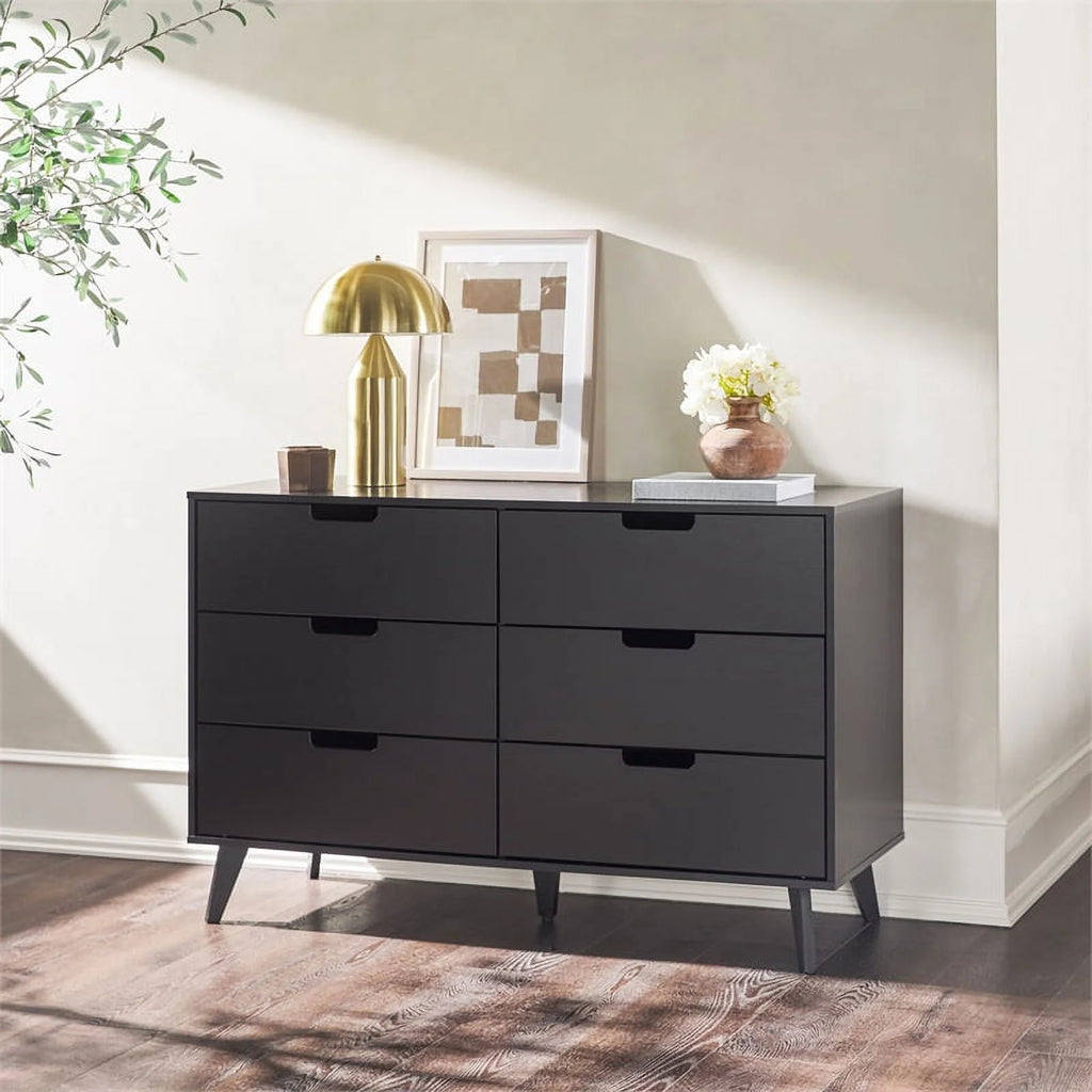 6 Drawer Wood Dresser with Cut Out Handles D6512