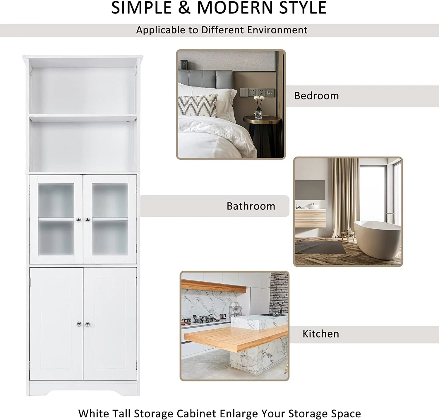 White Storage Cabinet with Glass Doors and Adjustable Shelves G37150