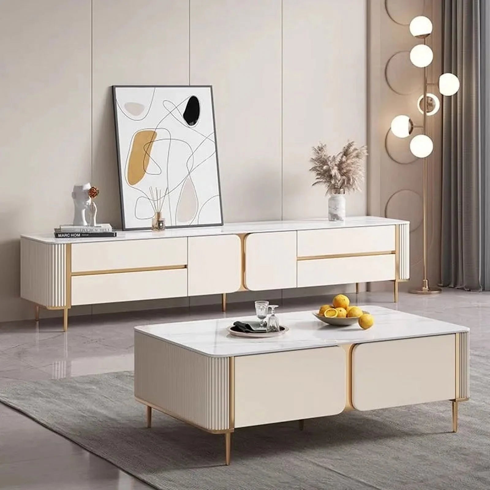 White TV Stand Display Cabinet for Living Room Y76206