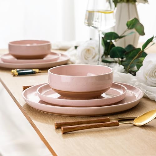 Ceramic Dinnerware Set for 6, 18 Pieces Handpainted Plates and Bowls, Stoneware, Dishwasher Safe K50345