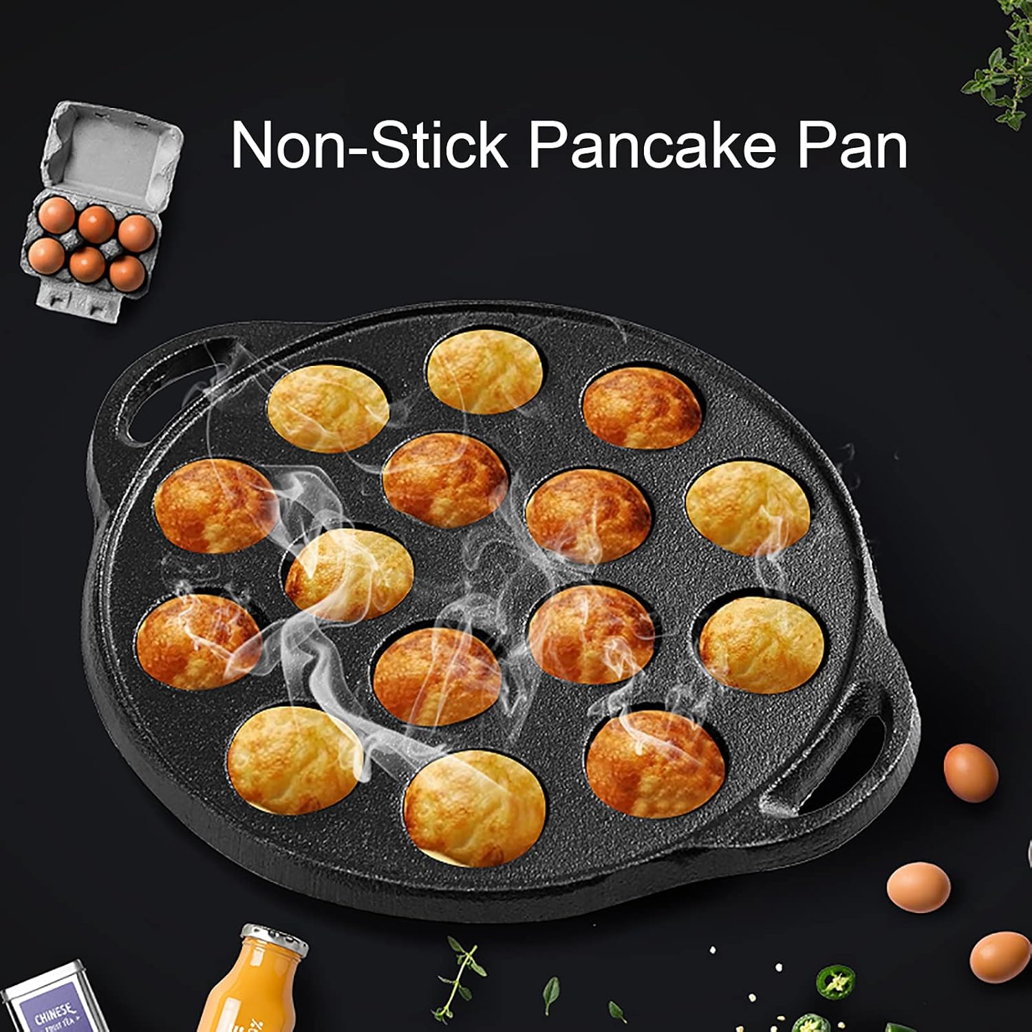 Non-Stick Cast Iron Aebleskiver Pancake Ball Pan K177