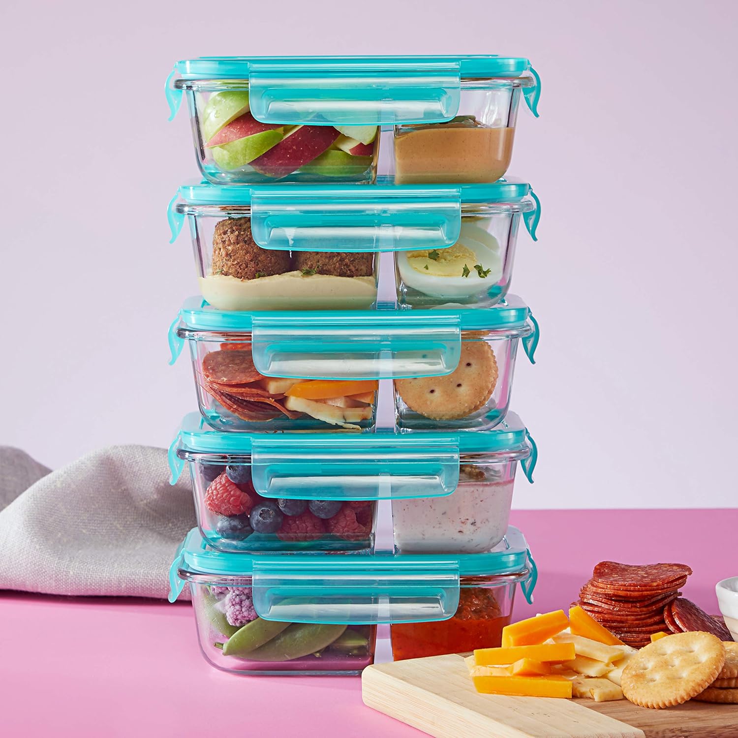 10-Pc Bento Box Set, Divided Glass Food Storage Containers with Latching Lids K261