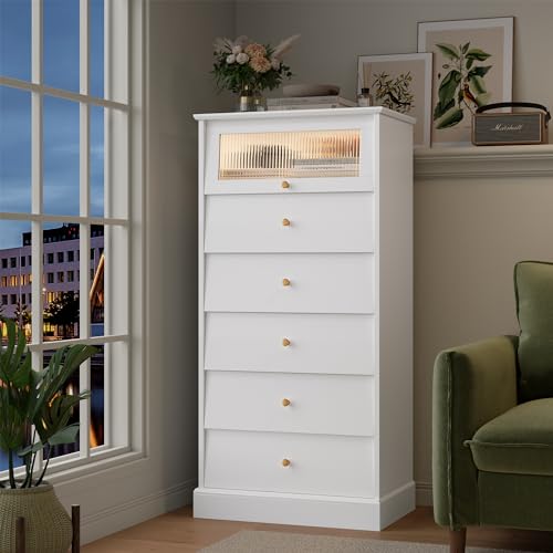 6 Drawer Dresser with Glass Drawer, Black and Gold S786494