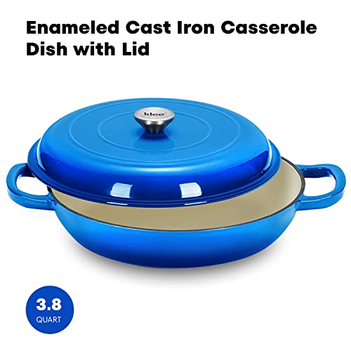 Red Enameled Cast Iron Casserole Dish with Lid, 3.8 Quart V646