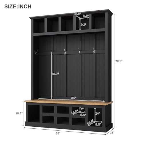 Hall Tree with Coat Rack, Cushion and Shoe Storage Bench P7623