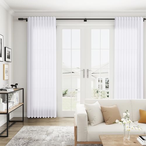 Natural Cream Linen Curtains 90 inch Long 2 Panels Semi Sheer Light Filtering D3435