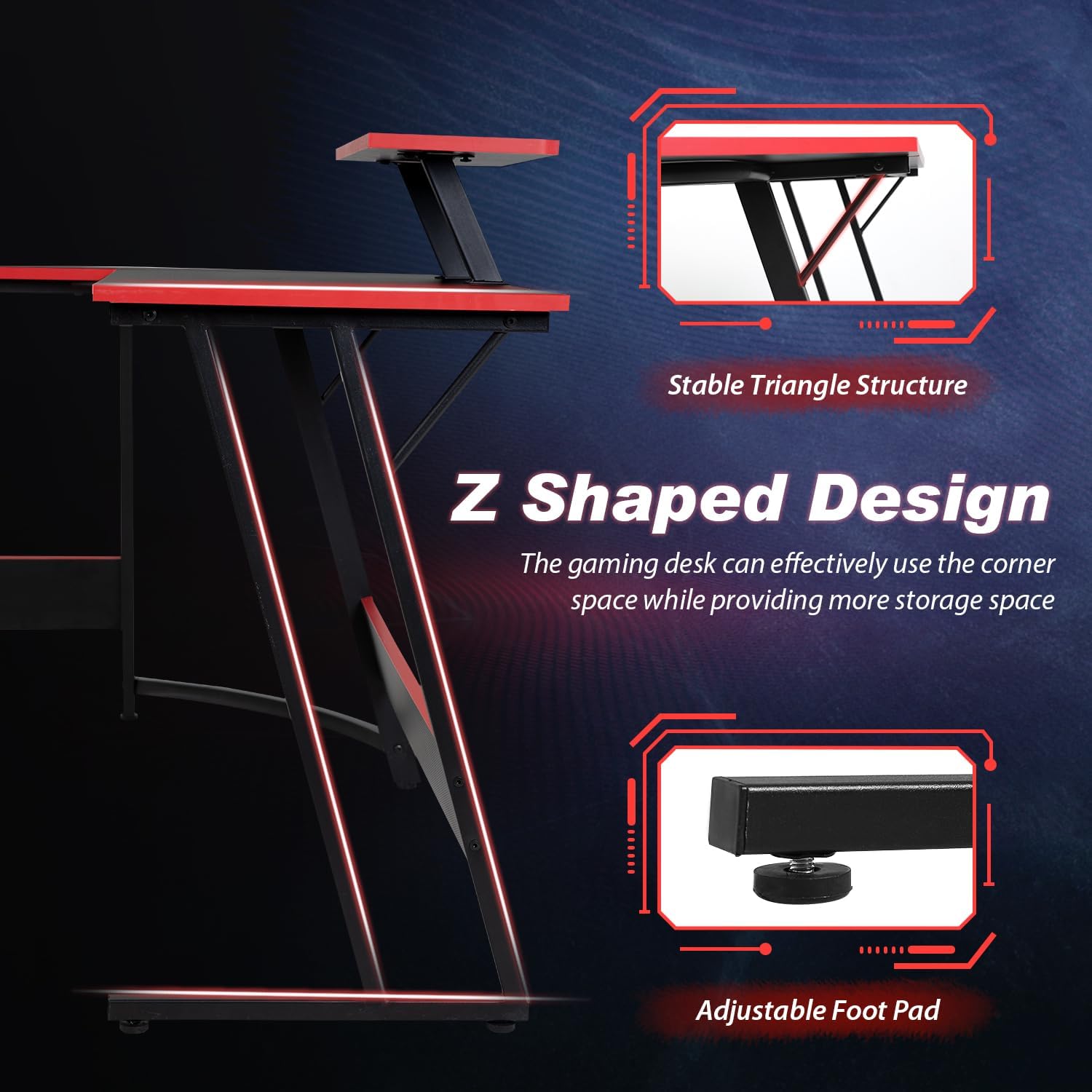 L Shaped Corner Desk with Monitor Stand and Foot Peg K623