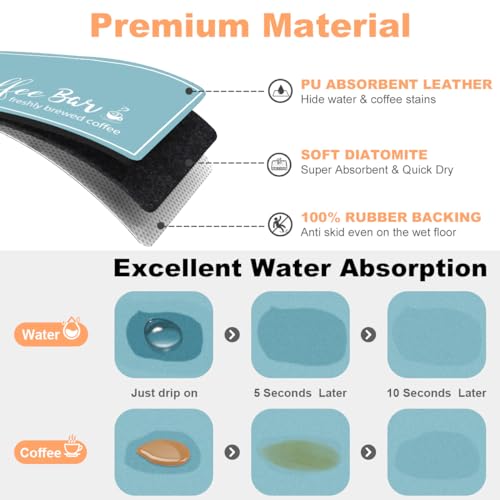 Dish Drying Mat for Countertops, Absorbent Coffee Bar Mat with Coffee Cup Pattern, Linen G600