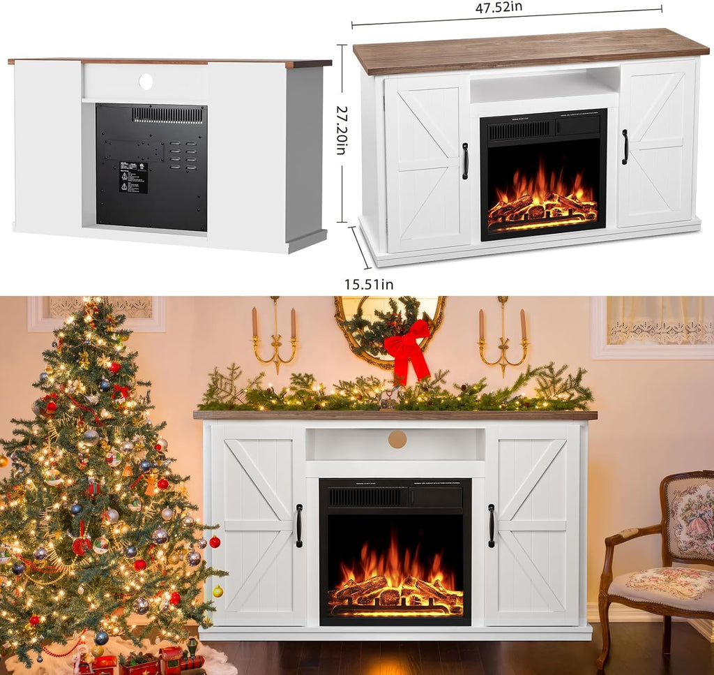 47" Fireplace Mantel Wood Surround TV Stand Freestanding Corner Heater with Adjustable LED Flame F6061