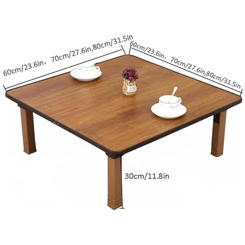 Japanese-Style Square Folding Tea Coffee Table, Adjustable Low Table for Floor Sitting, 70x70cm H135