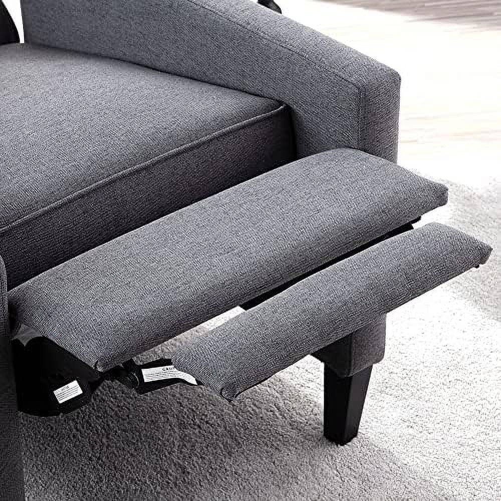 Wingback Recliner Chair Breathable Fabric Push Back for Living Room Small Spaces Manual Recliner Sofa with Nailhead Accents Wooden Legs Beige E411557