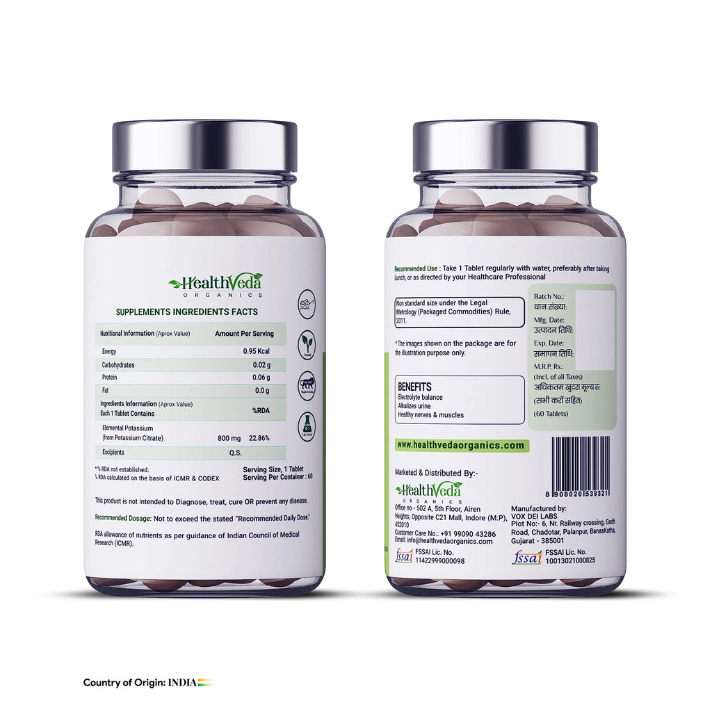 Potassium Citrate 800 mg Veg Tablets for Nerve, Muscle & Bone Health X62005
