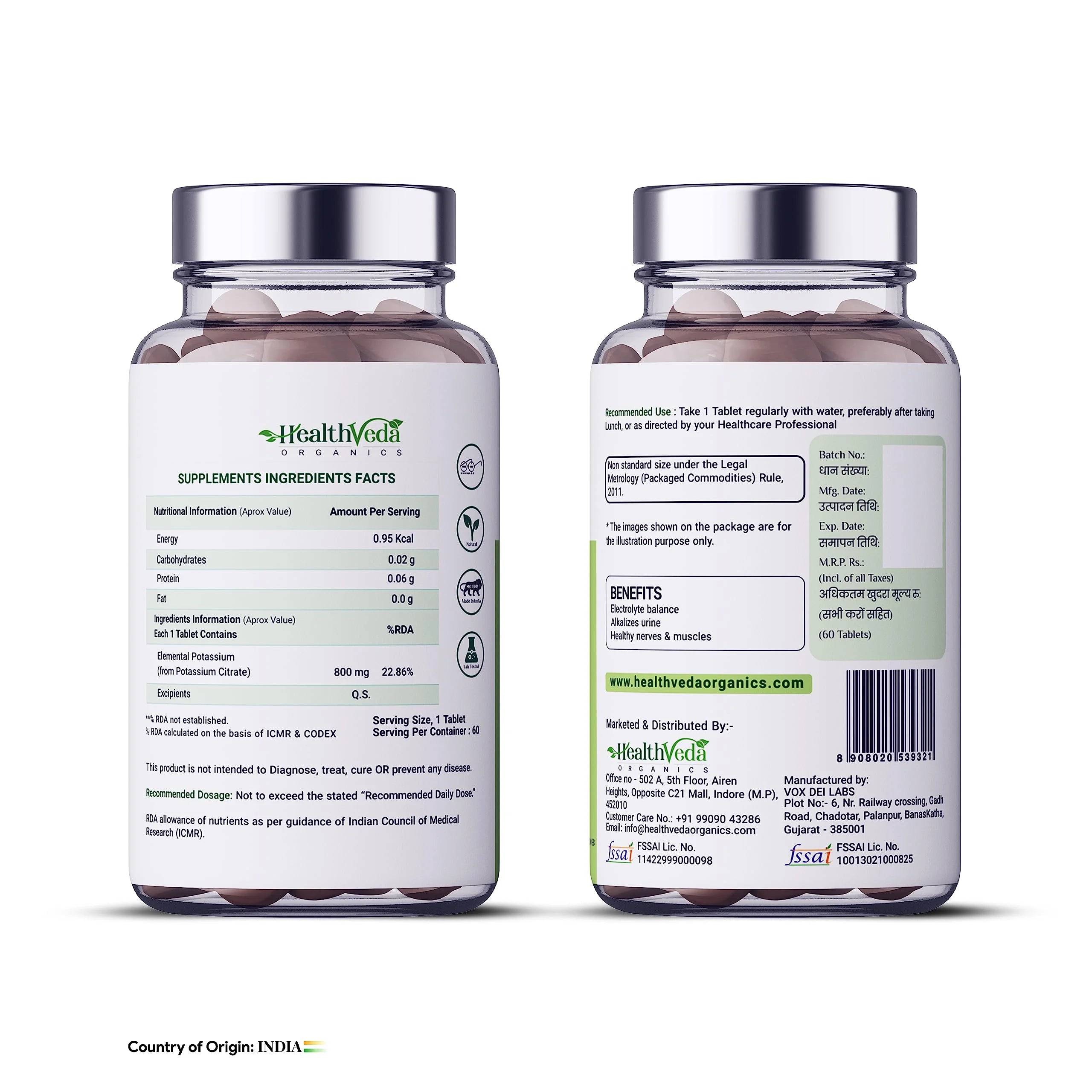 Potassium Citrate 800 mg Veg Tablets for Nerve, Muscle & Bone Health X62005