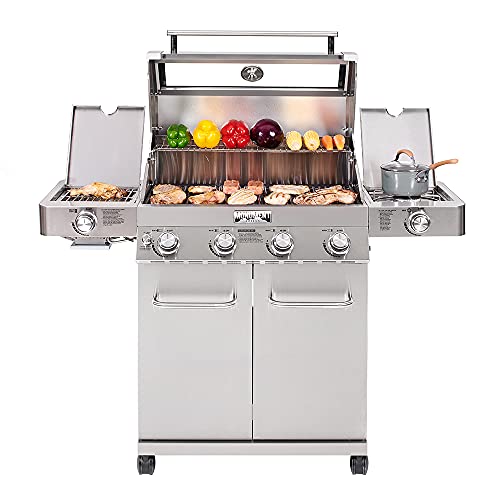 4-Burner Propane Gas Grill Stainless Steel Cabinet with Side Burner and Rotisserie Kit I16176