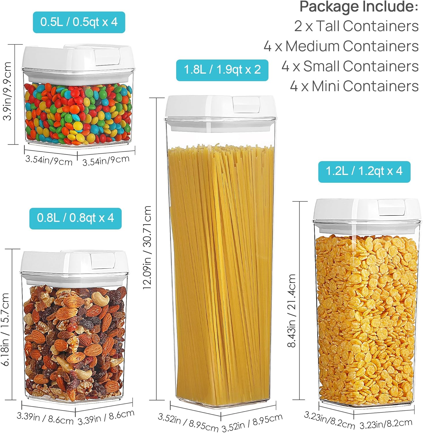 Airtight Food Storage Containers Set with Easy Lock Lids, BPA Free Plastic Kitchen Pantry Organizer F939