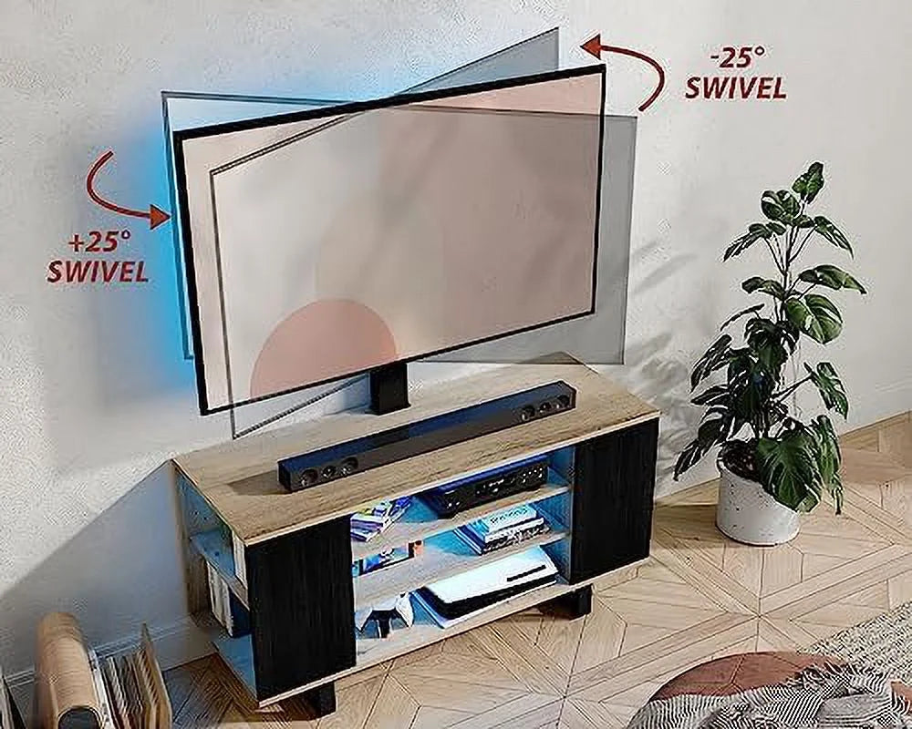 TV Stand with Mount for 32-70 inch TVs, Wood Console with LED Light, Swivel Floor Stand for Living Room X44332