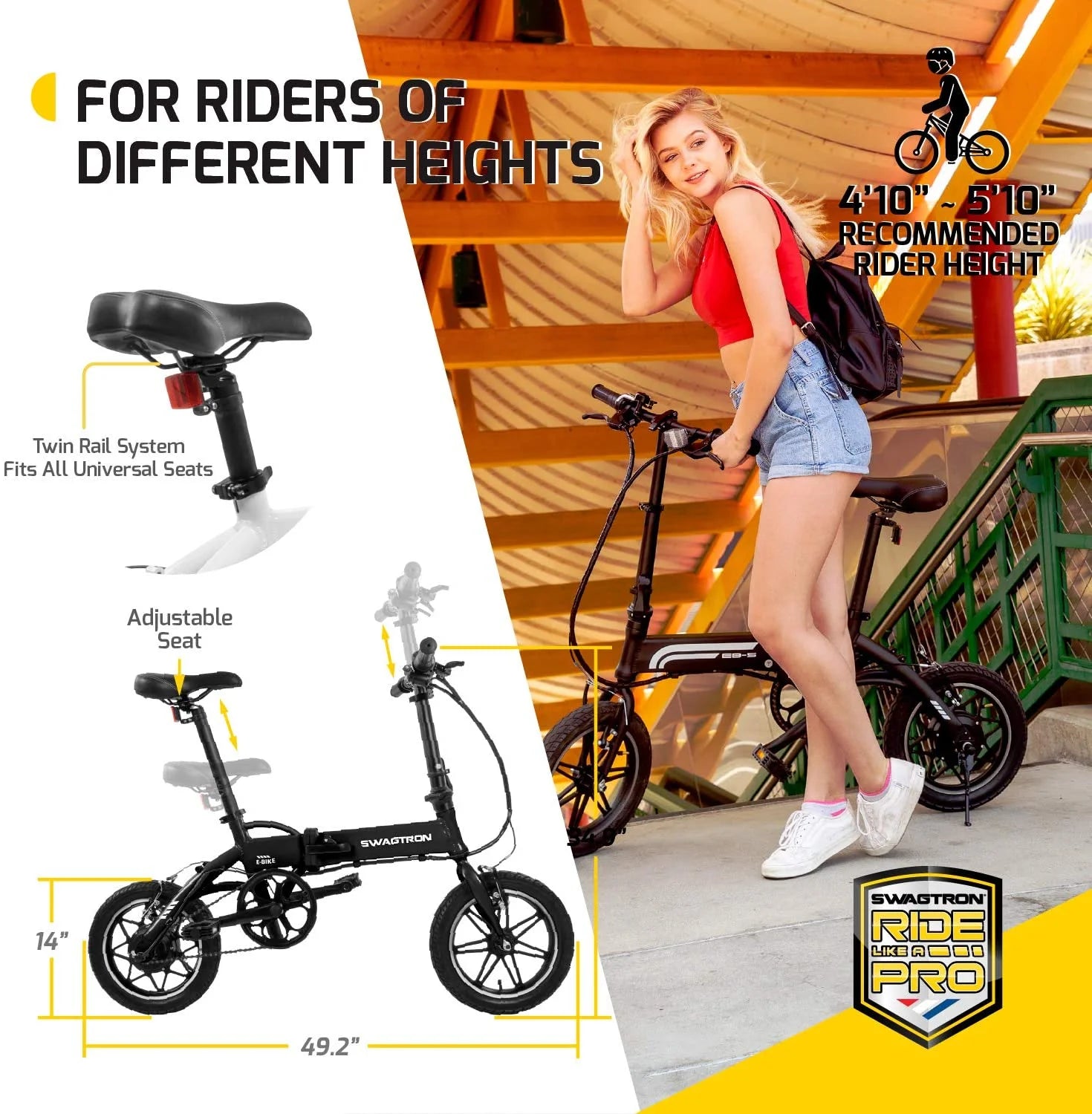 Folding Electric Bike with Pedals, Lightweight Aluminum C7843