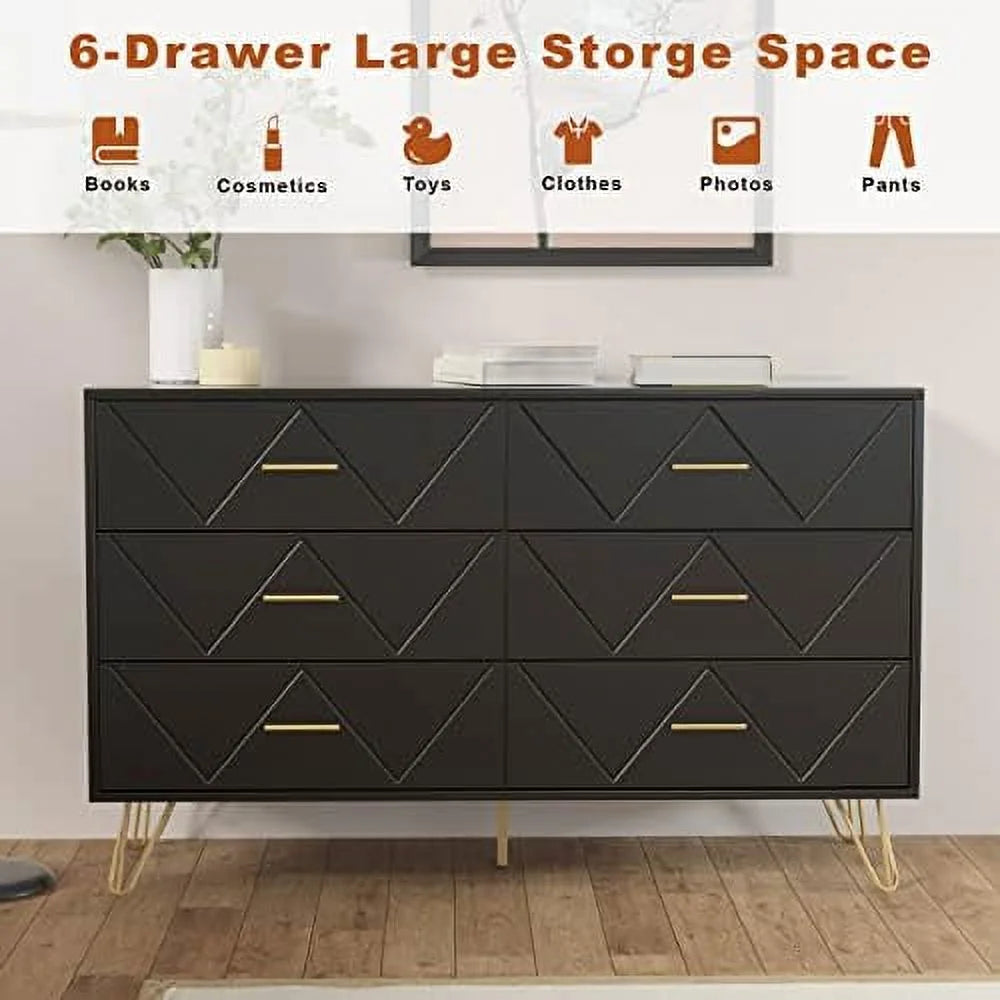 6 Drawer Dresser for Bedroom with Sturdy Frame C19291