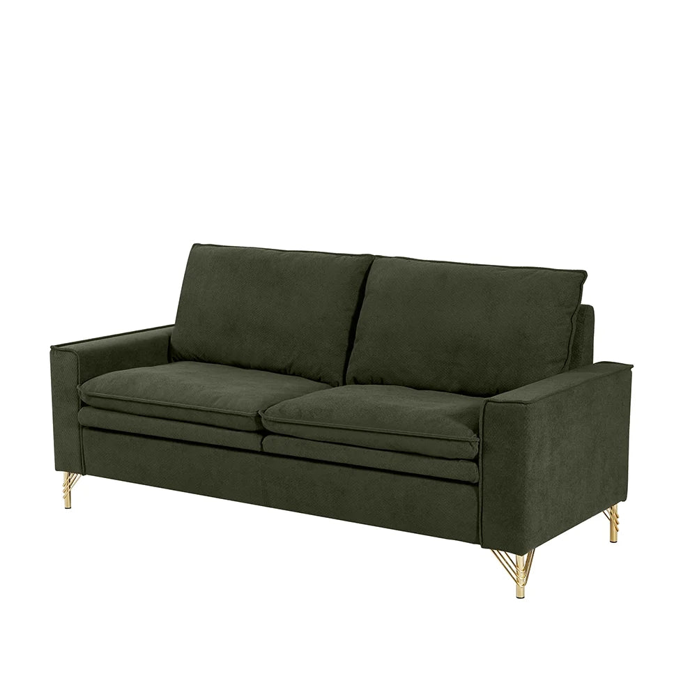 Mid-Century 2-Seat Loveseat Couch with Cotton Linen Fabric and Metal Legs E893101