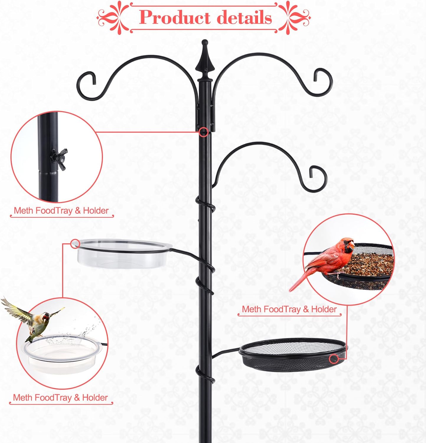 Bird Feeding Station Kit with 5 Prong Base, 77" Pole Q374