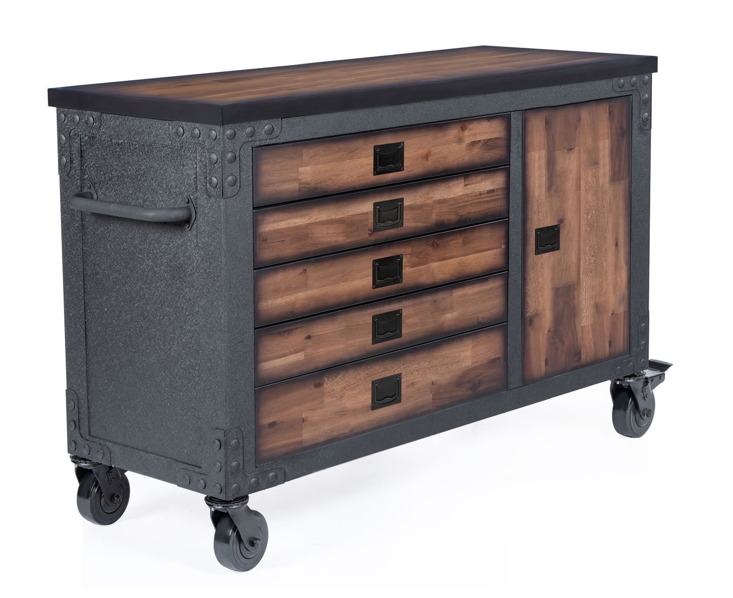 Rolling Tool Chest with Wood Top, 5 Drawers T49470