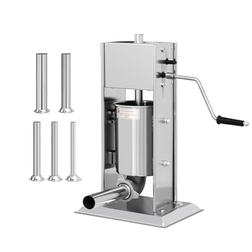 Vertical Sausage Stuffer 7L, Stainless Steel Meat Filling Machine with 5 Tubes N7201