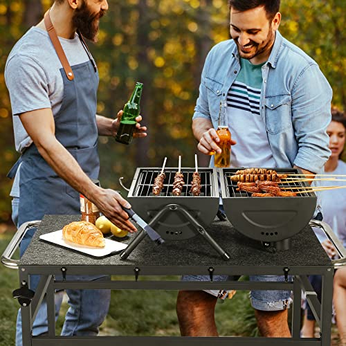 Outdoor Grill Table with Storage, Double-Shelf Kitchen Cart on Wheels W657827