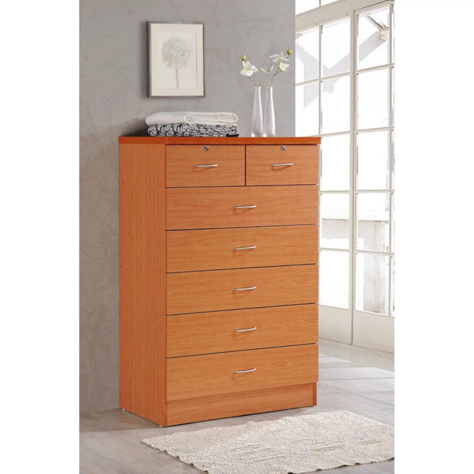 7 Drawer Wooden Dresser Chest with 2 Top Locks F569225