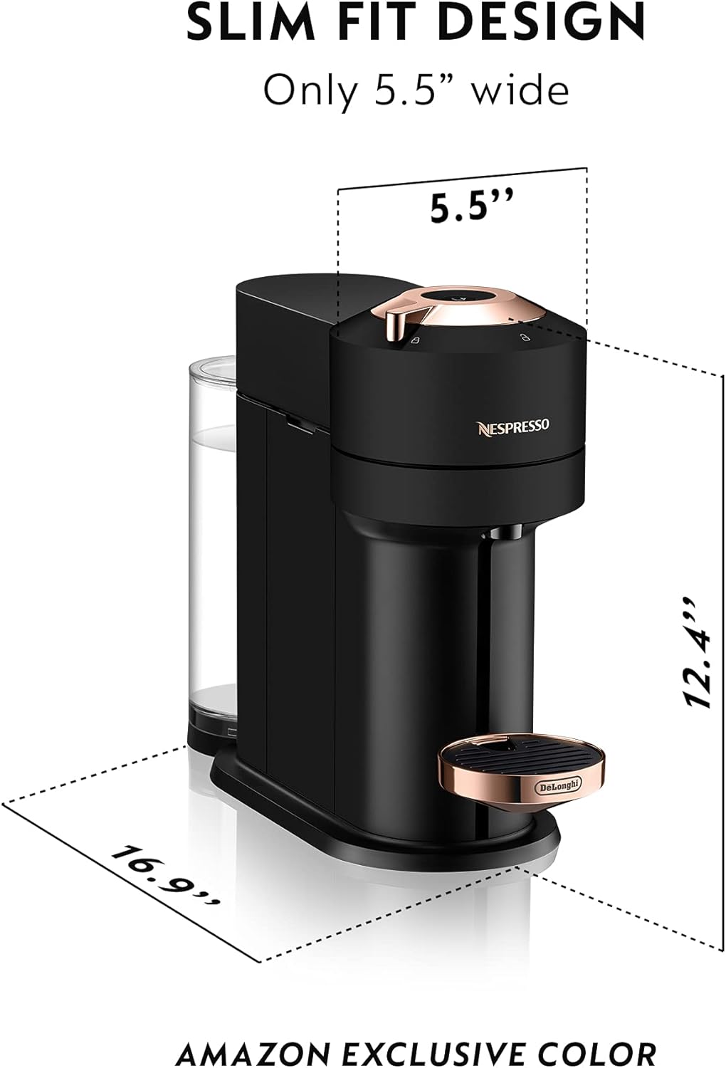 Coffee and Espresso Machine with Milk Frother, Matte Black Rose Gold H45821