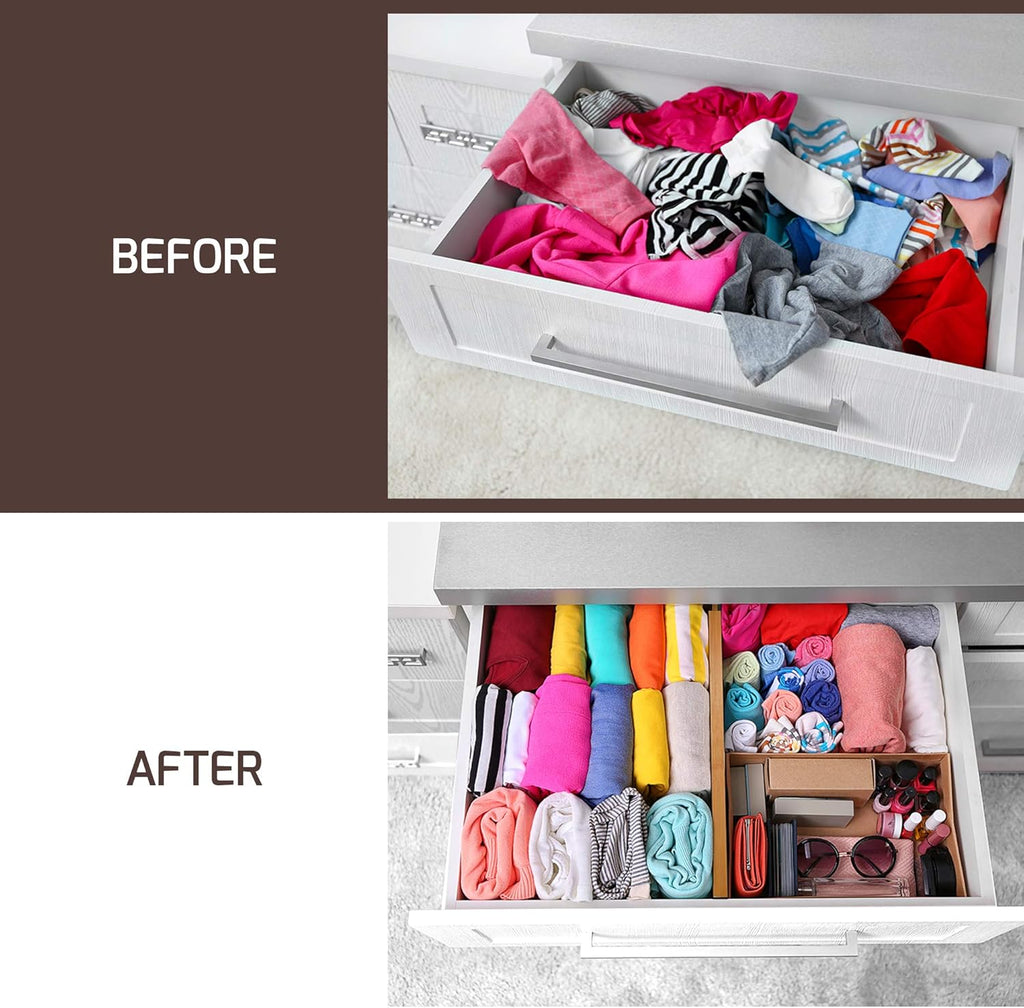 Adjustable Bamboo Drawer Divider Organizers for Large Drawers, Expandable 2-Pack E21431