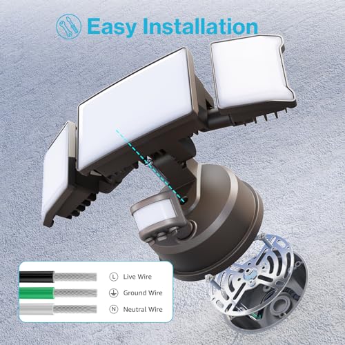 Motion Sensor Outdoor Light 2 Pack, LED Security Light 6000LM, 6500K, 3 Adjustable Heads, IP65 Waterproof A649